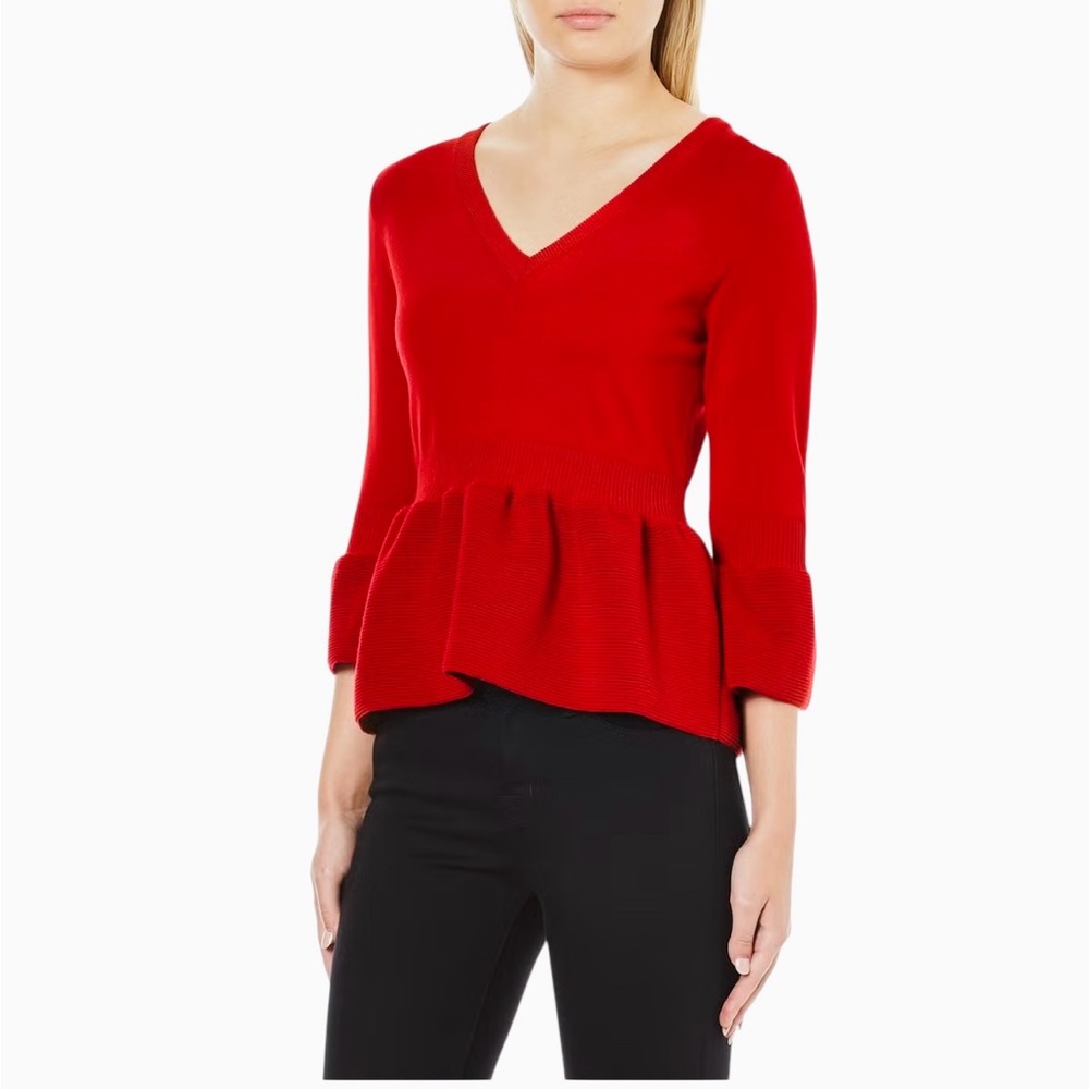 Boutique Moschino Red Virgin Wool Peplum Sweater Sz 6